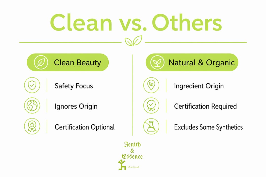 Infographic comparing clean beauty with natural and organic