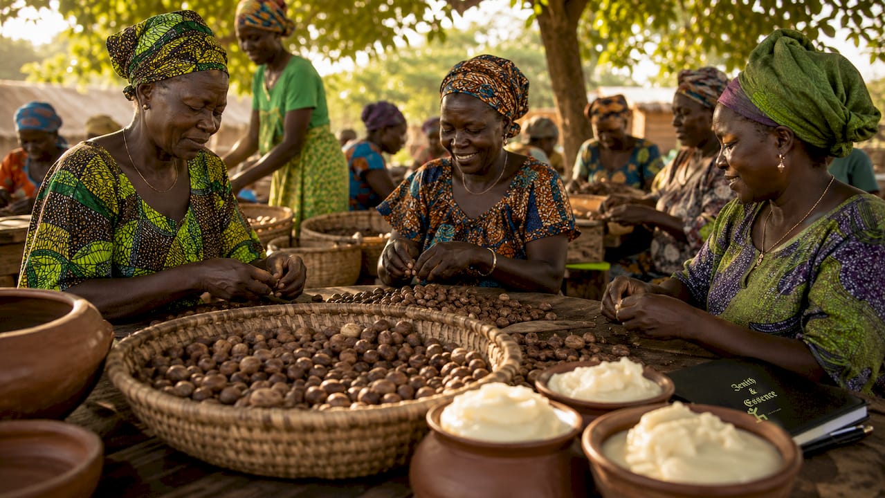 Women working in shea butter cooperative