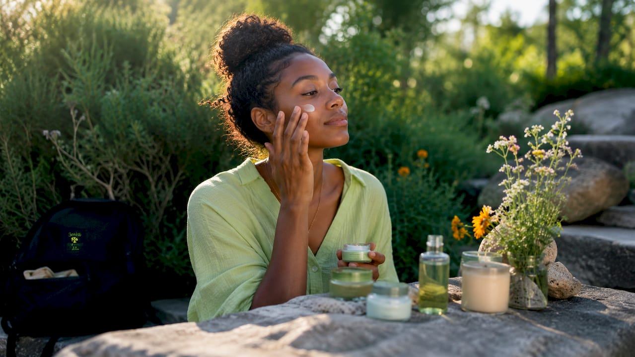 Woman applying non-toxic skincare cream