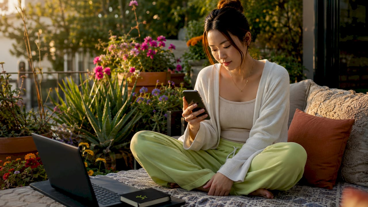 Woman ordering beauty product on smartphone