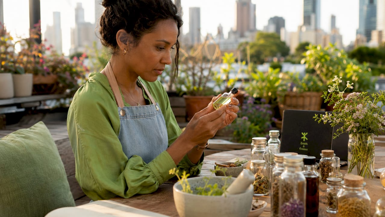 Chemist examining beauty product label