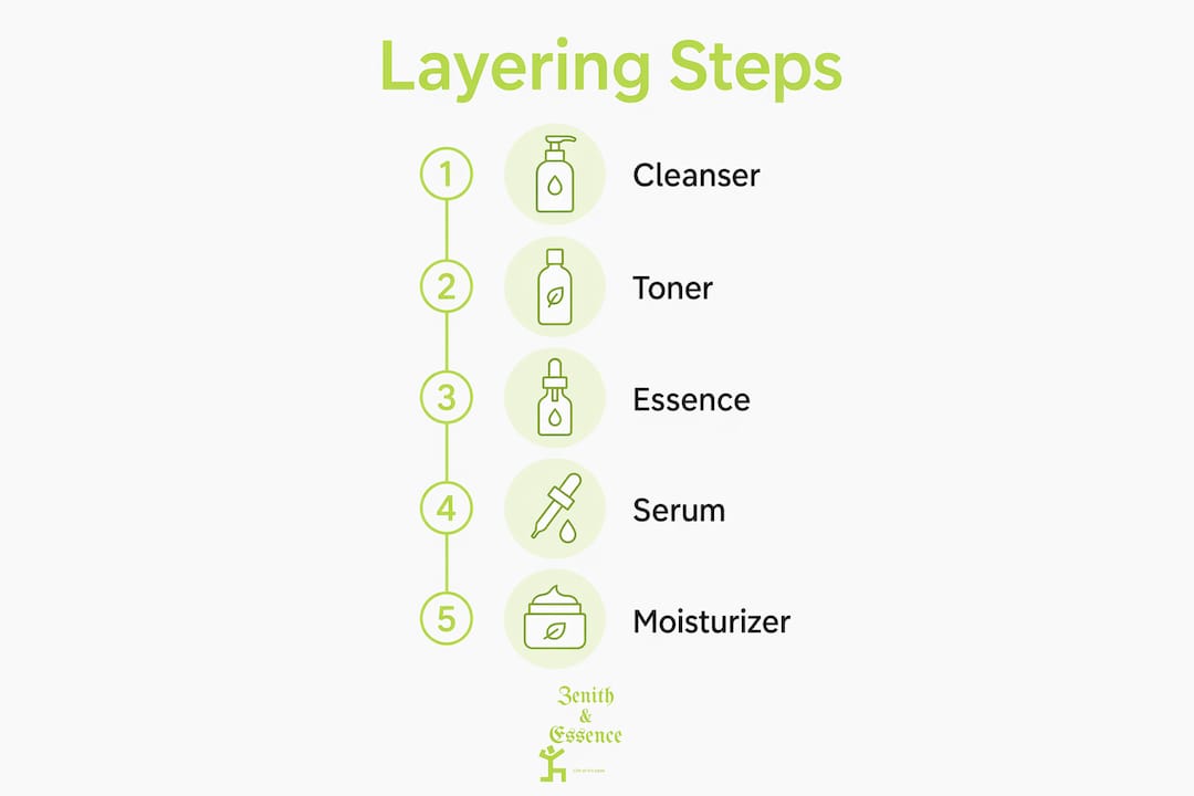 Infographic illustrating steps of skincare layering