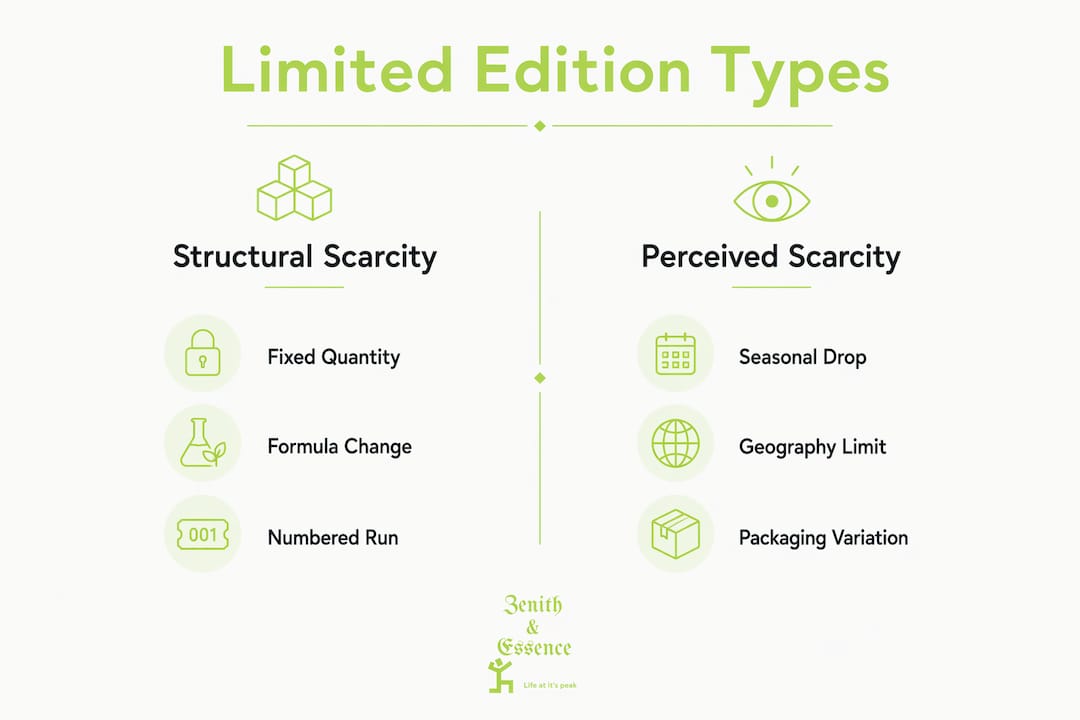 Infographic comparing structural and perceived scarcity in limited edition beauty products