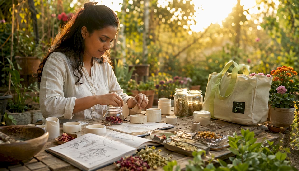 Person assembling compostable beauty packaging