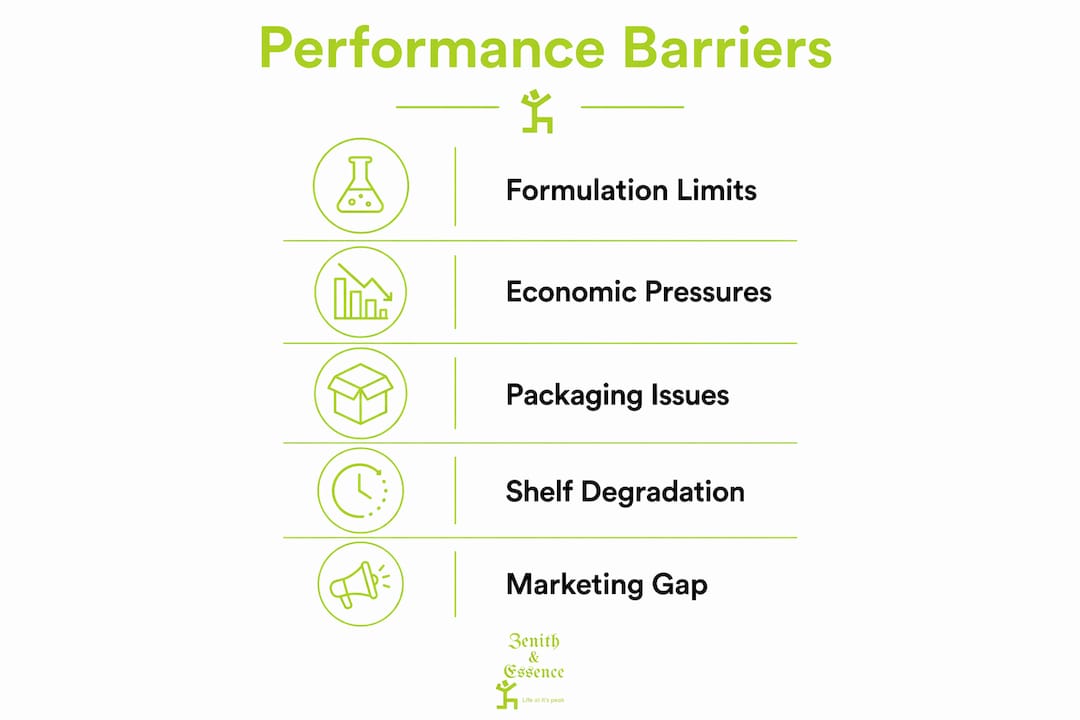 Infographic showing main barriers in drugstore product performance