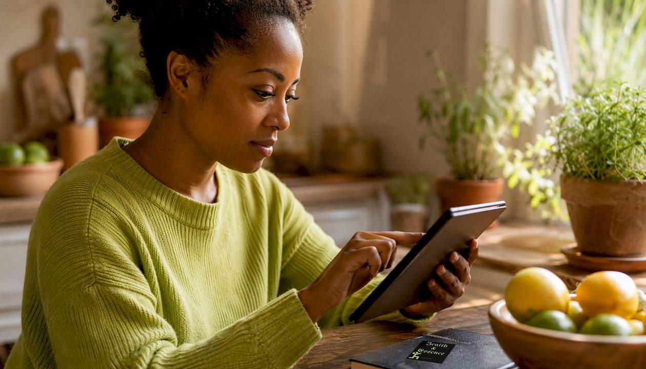 Customer browsing natural products on laptop