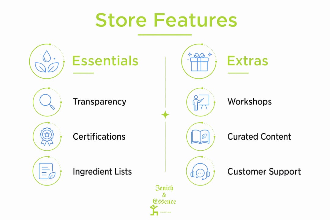 Infographic comparing essential vs extra store features