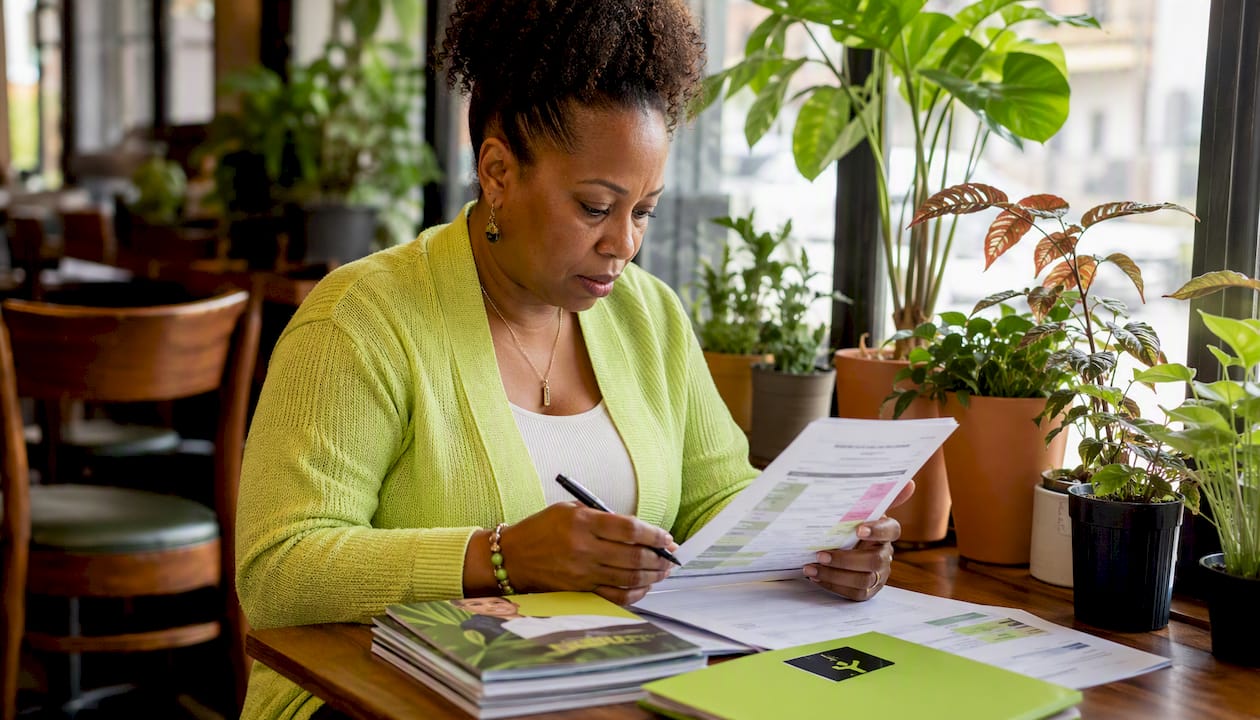 Woman reviewing clean beauty ingredient lists