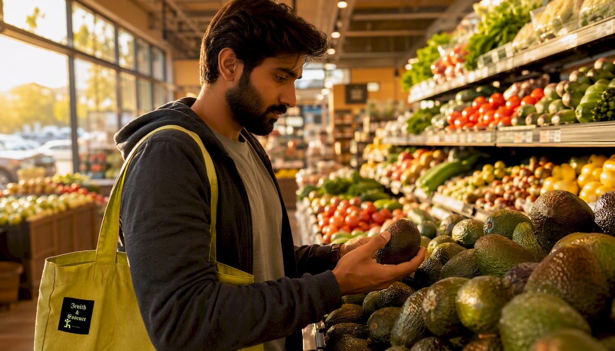 Man selecting fresh produce in grocery store