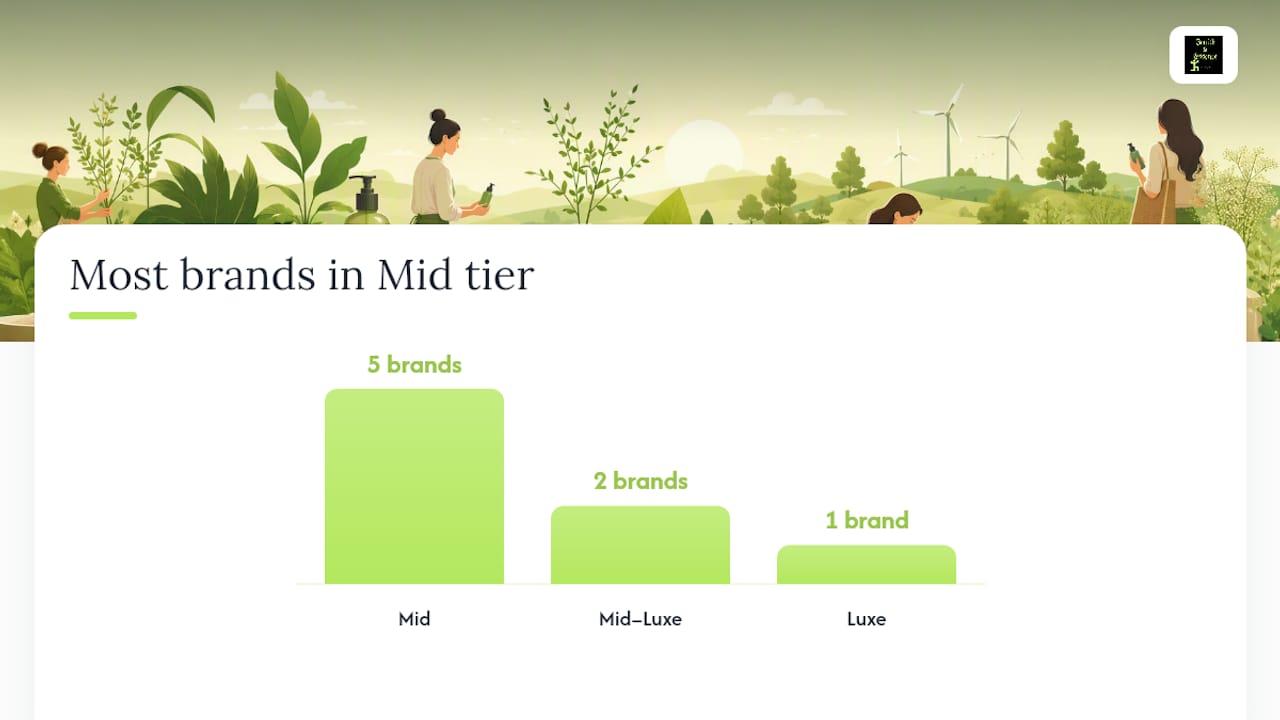 Comparison diagram of natural beauty brands by key attributes