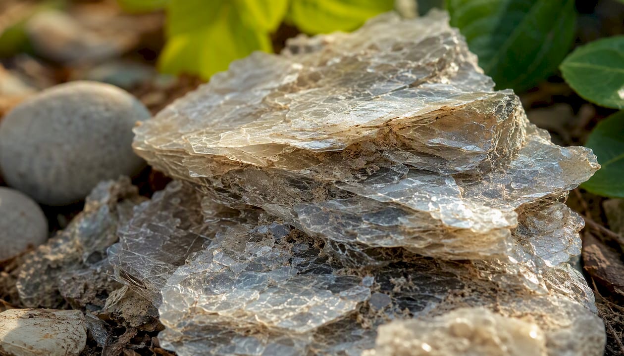 Close-up of shimmering natural mica sheets