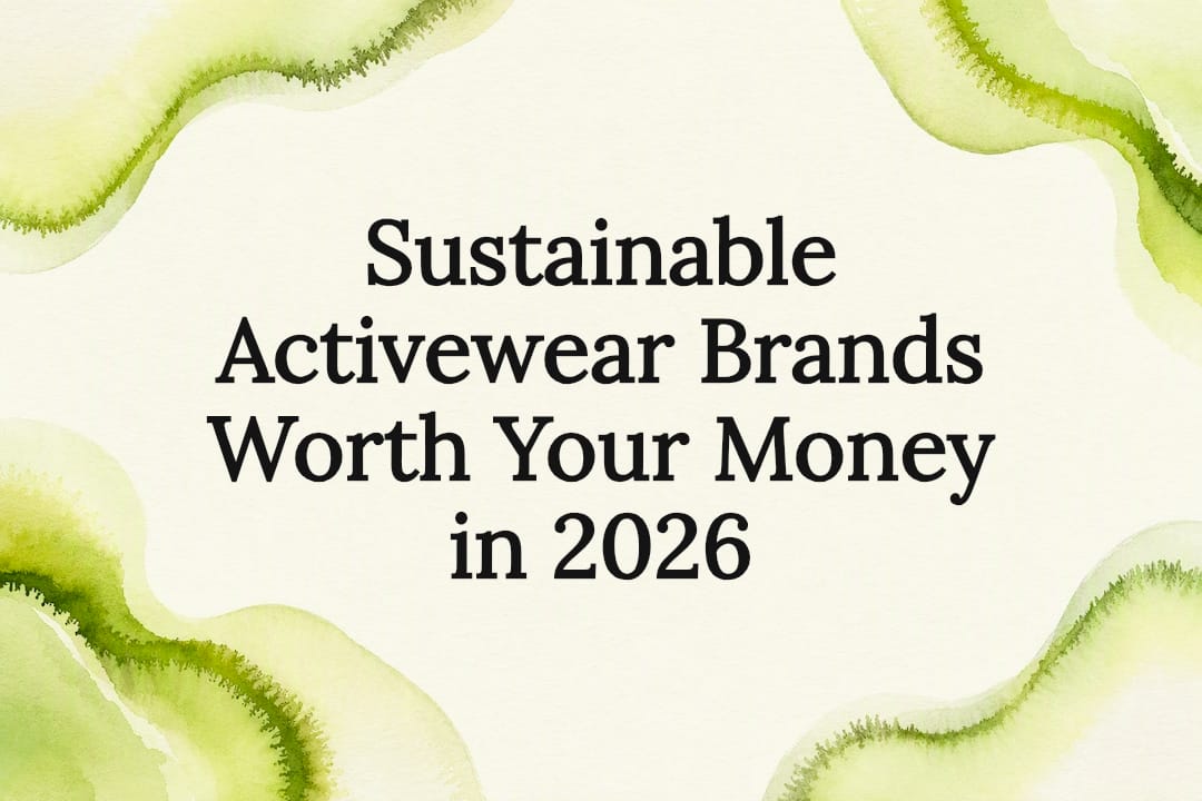 Decorative title card illustration for sustainable activewear article