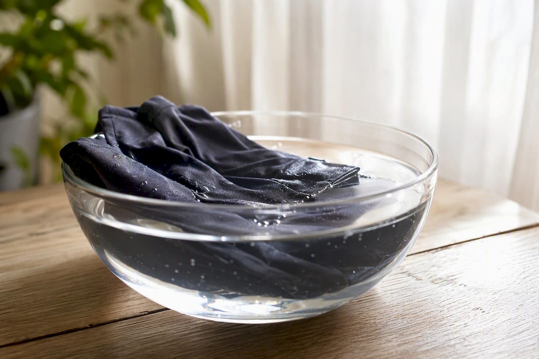 Close-up of leggings fabric shedding microfibers in water