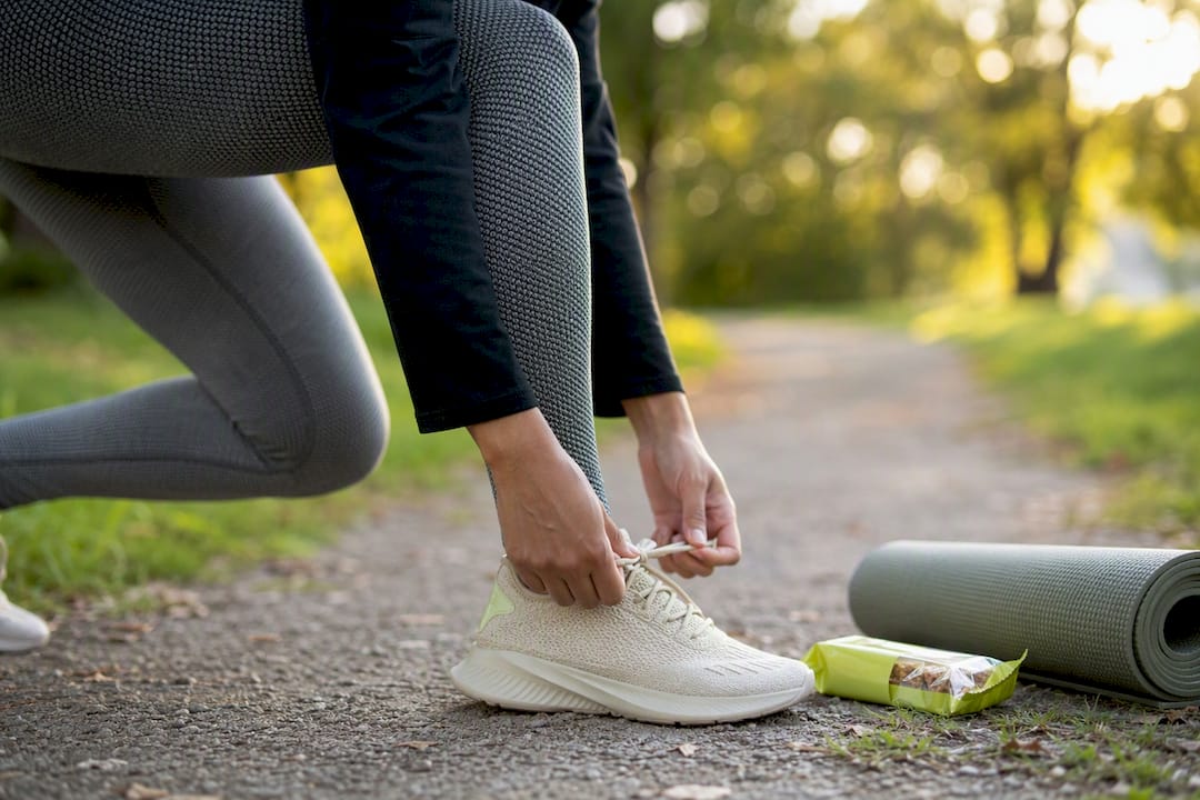 Close-up of sustainable leggings during outdoor wear test