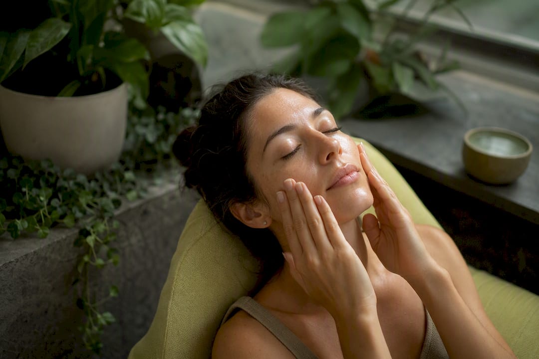 Person feeling hydrated, soft facial skin