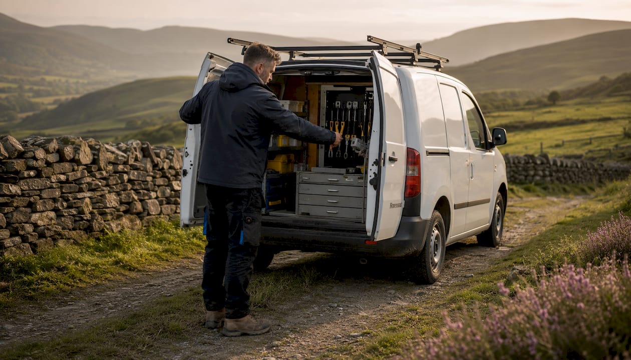 Locksmith van parked on rural Ireland road