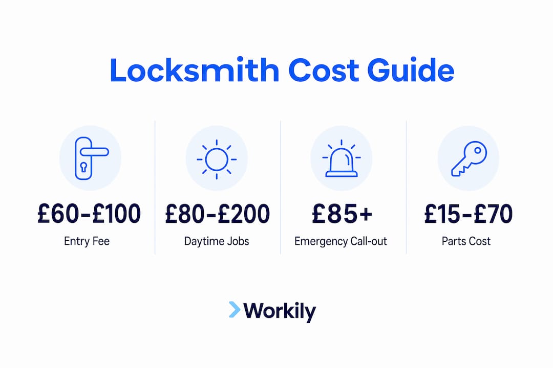 Infographic summarizing locksmith cost ranges in Ireland
