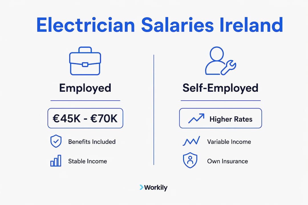 Infographic comparing employed vs self-employed electrician salaries
