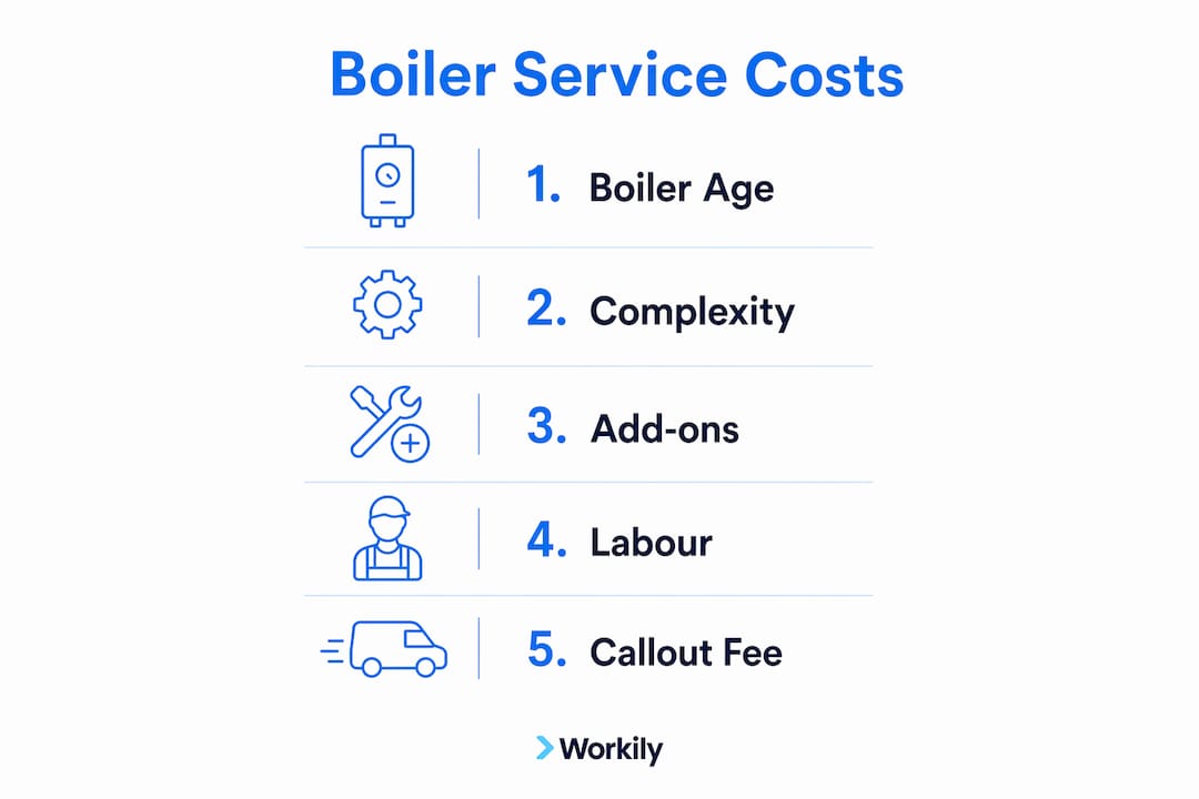 Infographic showing factors affecting boiler service costs