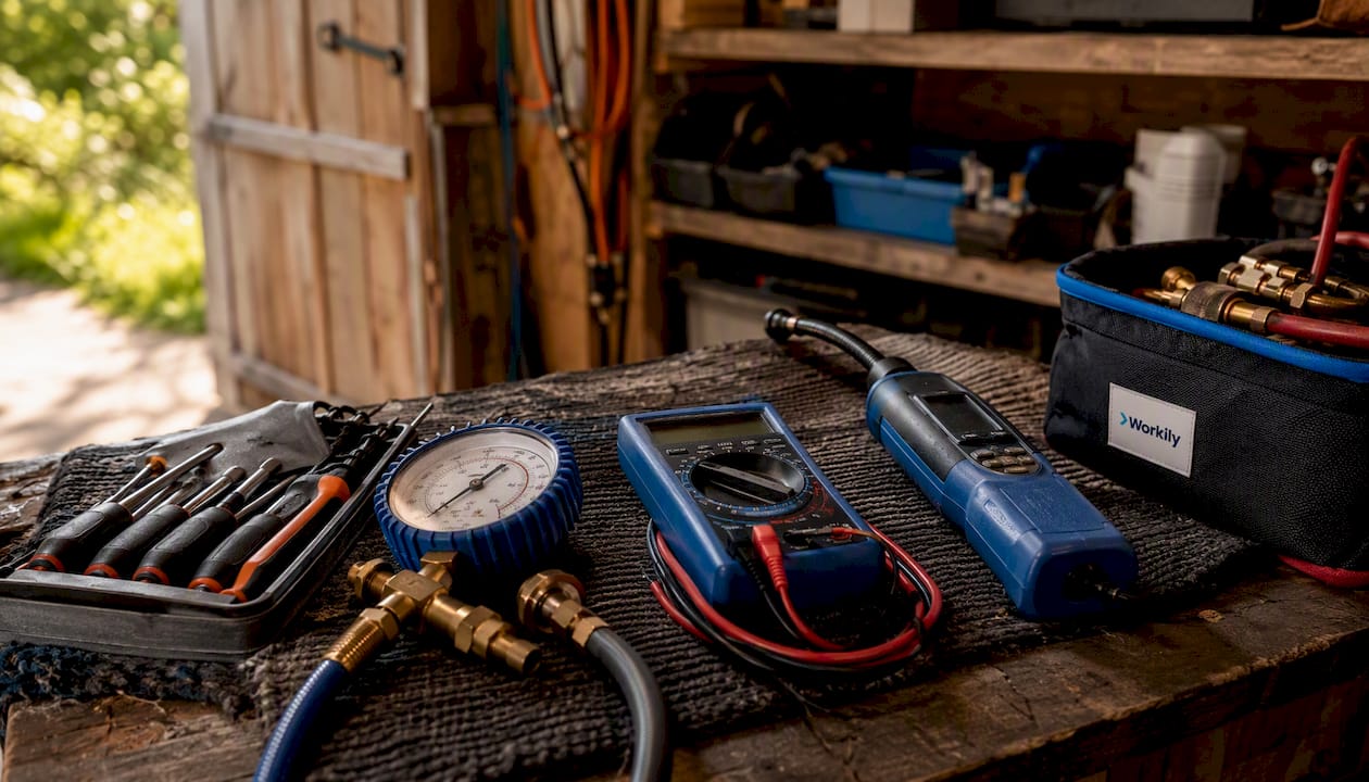 Close-up toolkit for heat pump maintenance
