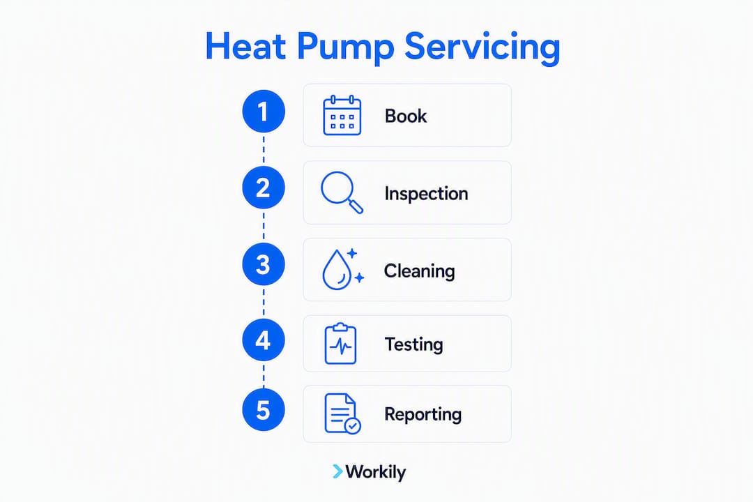 Infographic illustrating heat pump service steps
