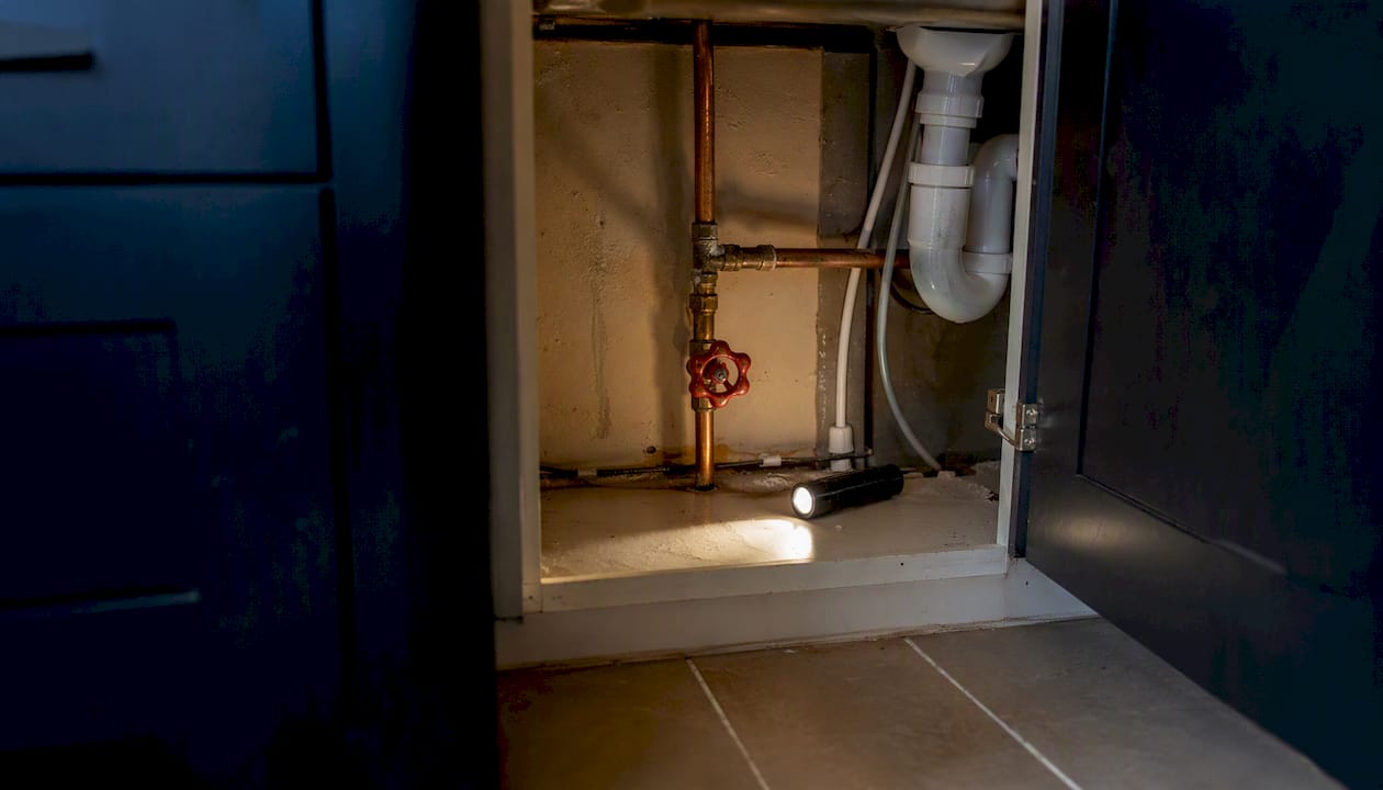 Mains water isolation valve under kitchen sink