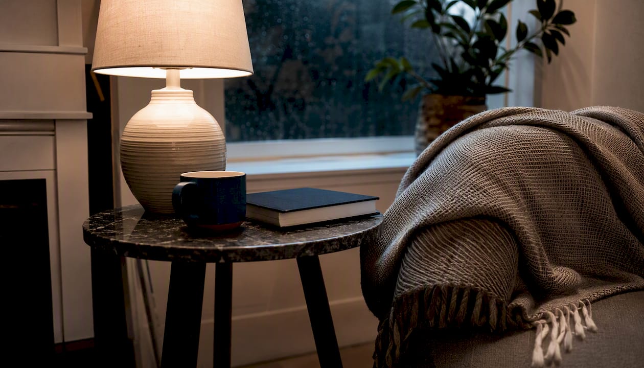 Warm evening living room corner