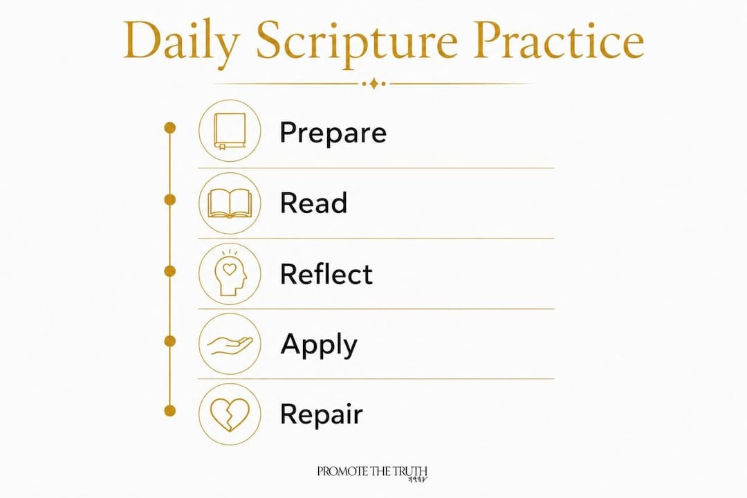 Infographic showing steps for daily scripture practice