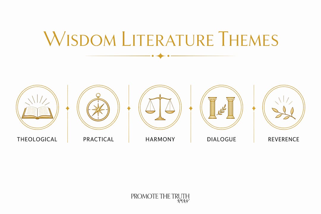 Infographic showing key themes of wisdom literature