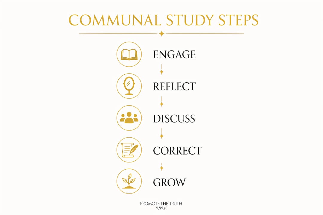 Infographic illustrating steps in communal scriptural study