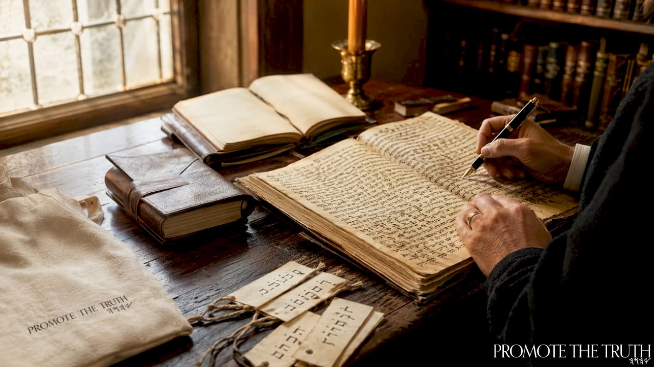 Hands annotating Hebrew manuscript