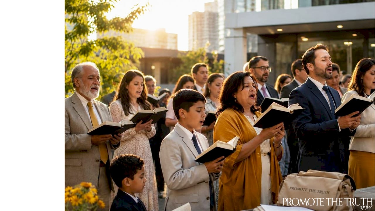 Congregation singing psalms in traditional sanctuary