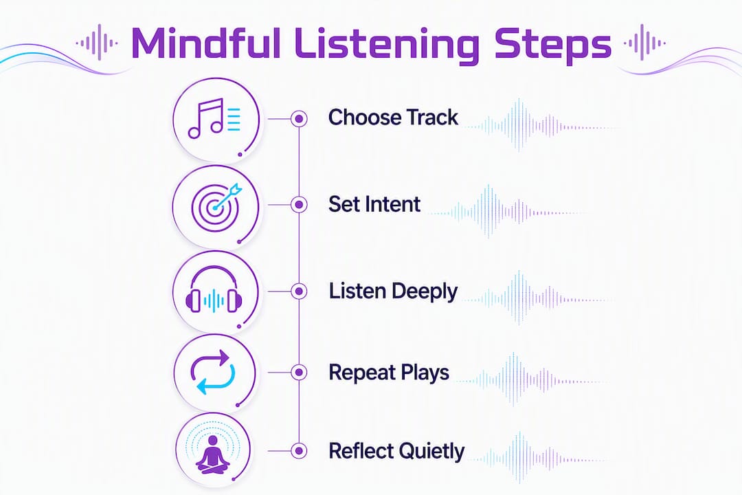 Infographic outlining steps for mindful music listening