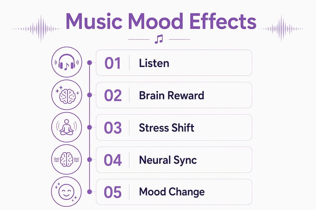 Infographic showing music's effect on mood stages