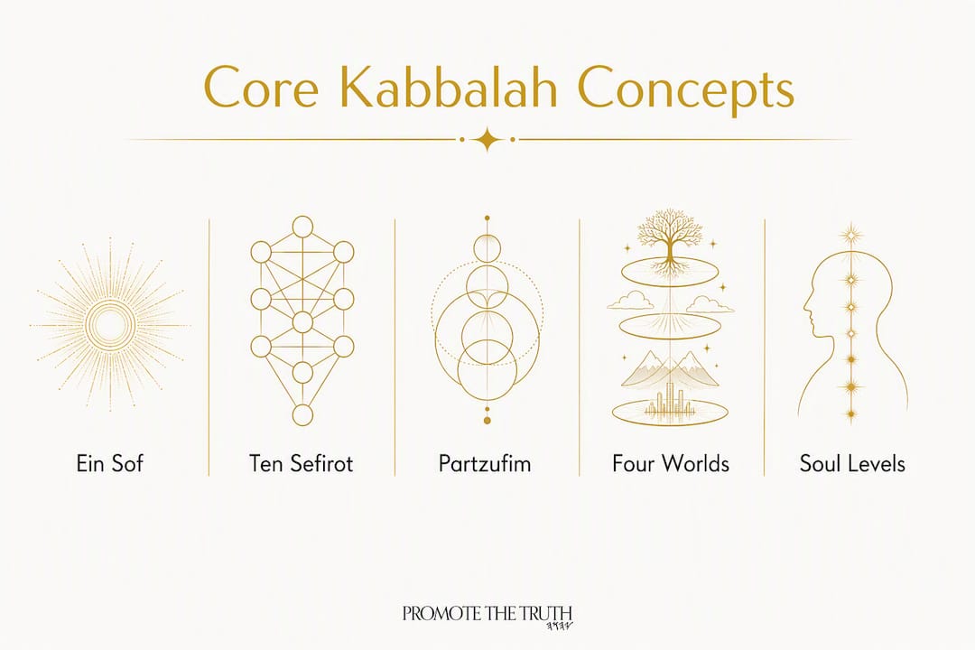 Infographic illustrating hierarchy of core Kabbalah concepts