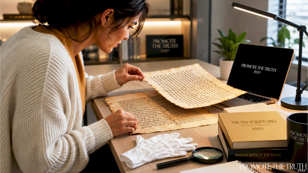 Researcher examining ancient Hebrew manuscripts