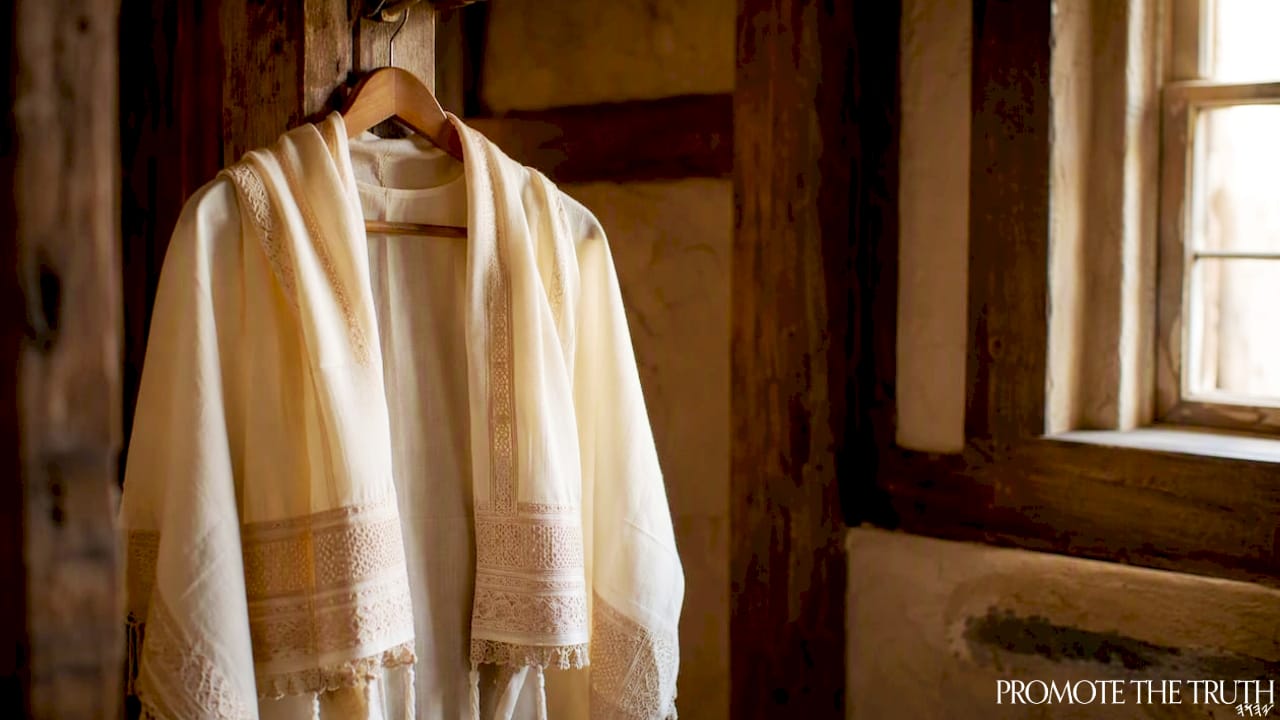 Feminine tallit katan on hanger