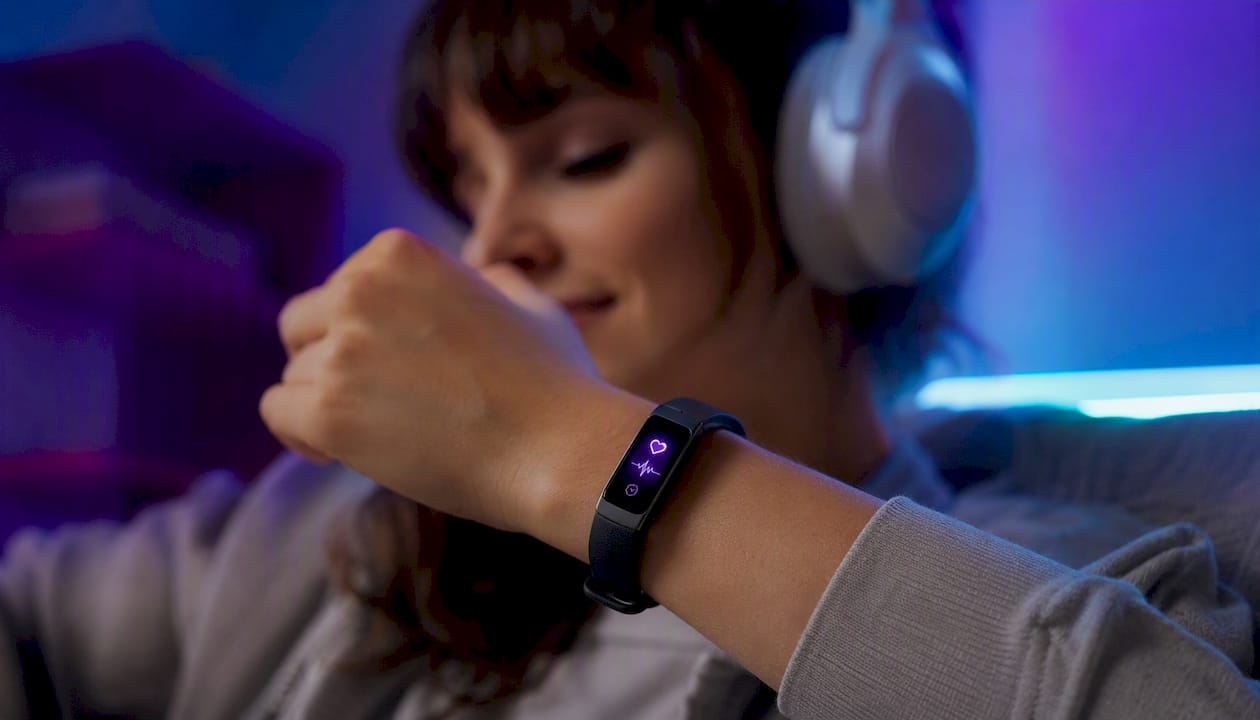 Close-up of heart rate monitor on wrist