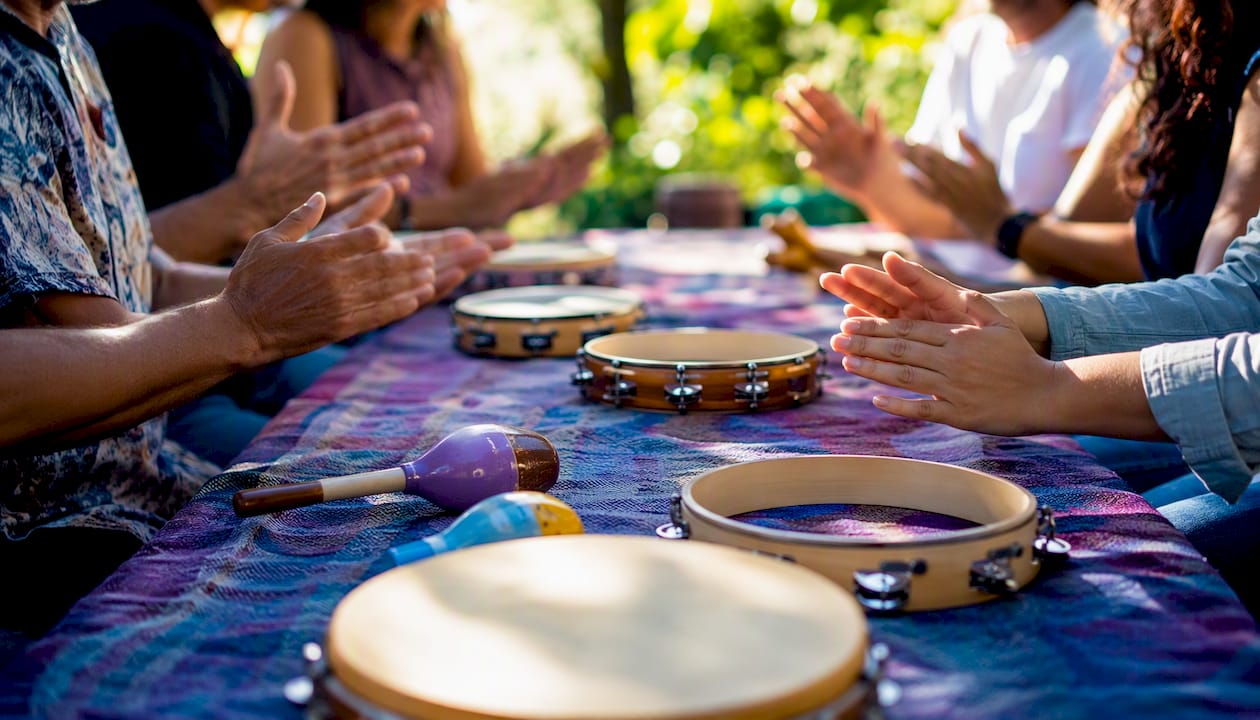 Hands clapping rhythm in team music activity