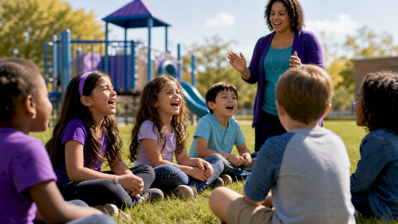 Children singing empathy songs in classroom