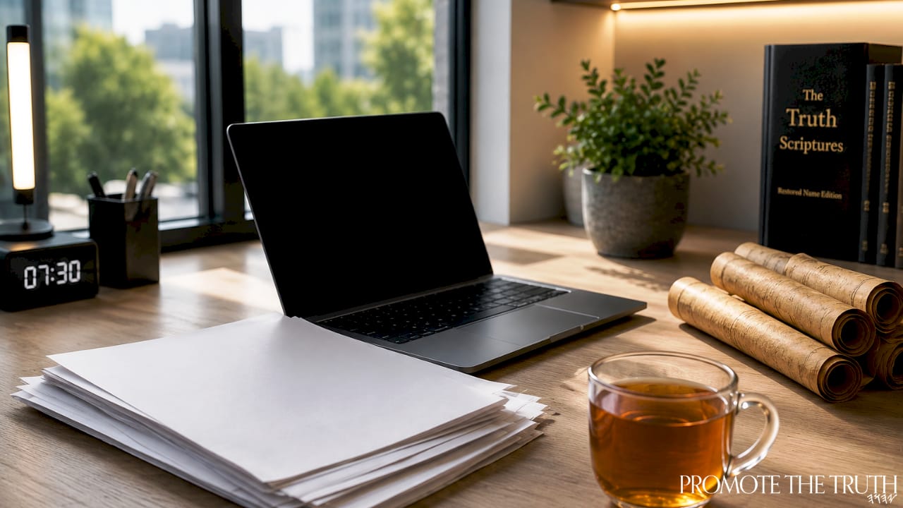 Study desk with scripture research resources