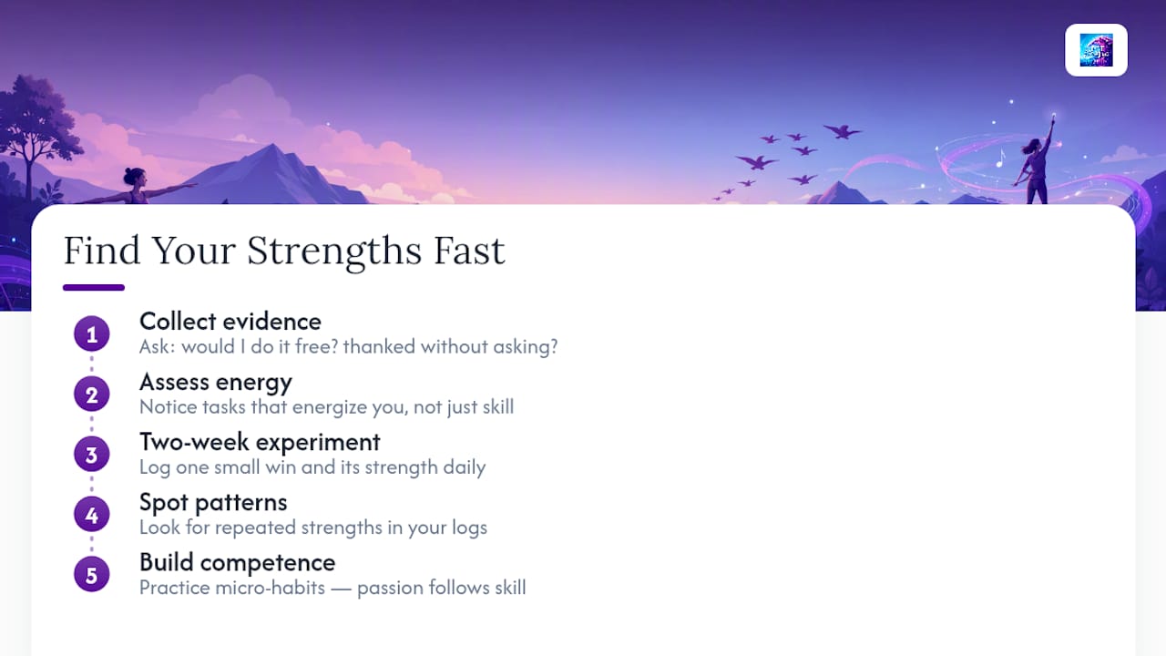 Finding Your Strengths When Purpose Feels Unclear — overview diagram