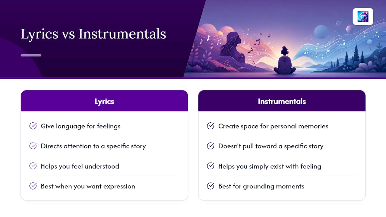 Lyrics versus instrumental music comparison