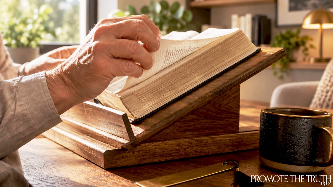 Hands turning pages during Scripture study