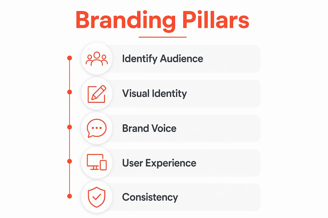 Infographic illustrating website branding pillars
