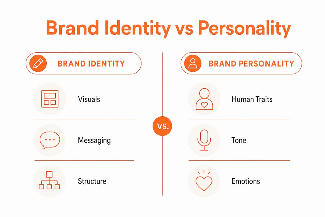 Infographic comparing brand identity and personality