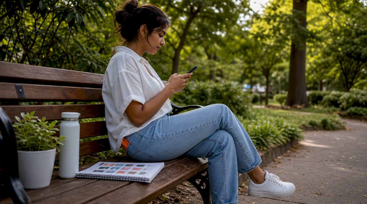 Woman testing brand identity website on smartphone