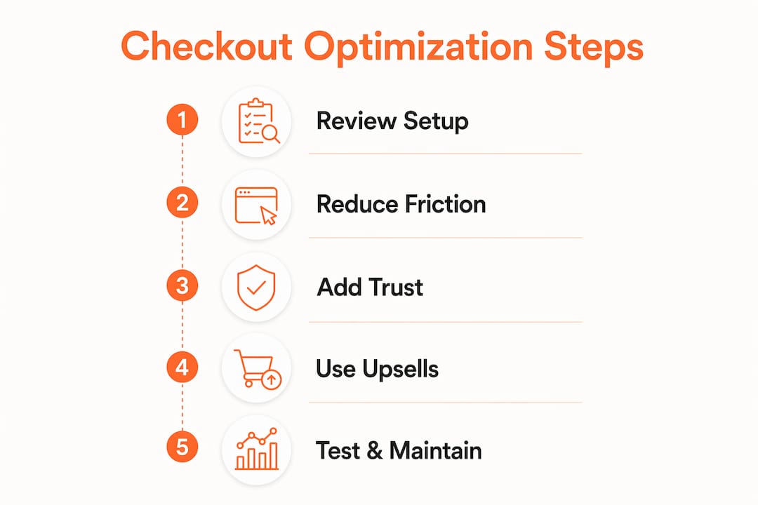 Infographic showing steps to optimize Kajabi checkout page