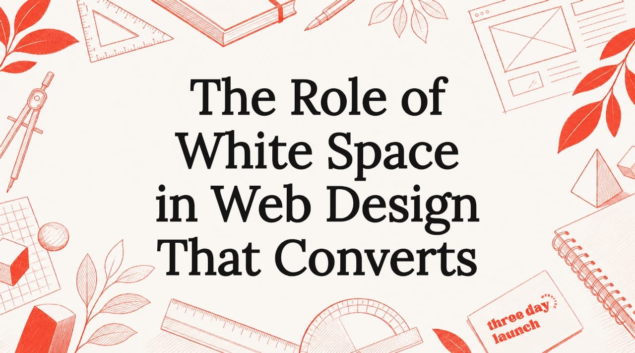 Sketch-style title card illustrating the role of white space in web design that converts