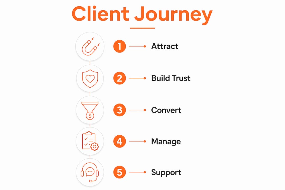 Infographic illustrating coaching client journey stages